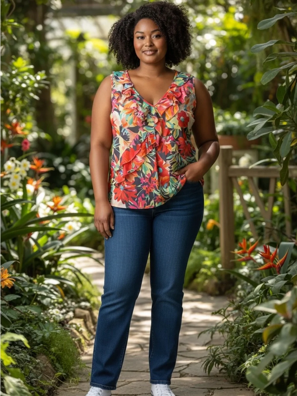 Women’s sleeveless floral print blouse size XL